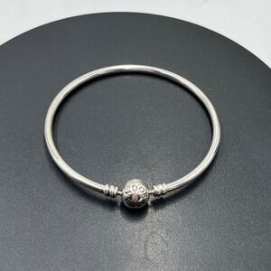 PANDORA Moments 925 Sterling Silver Signed Bangle Bracelet Ball Clasp 7.5